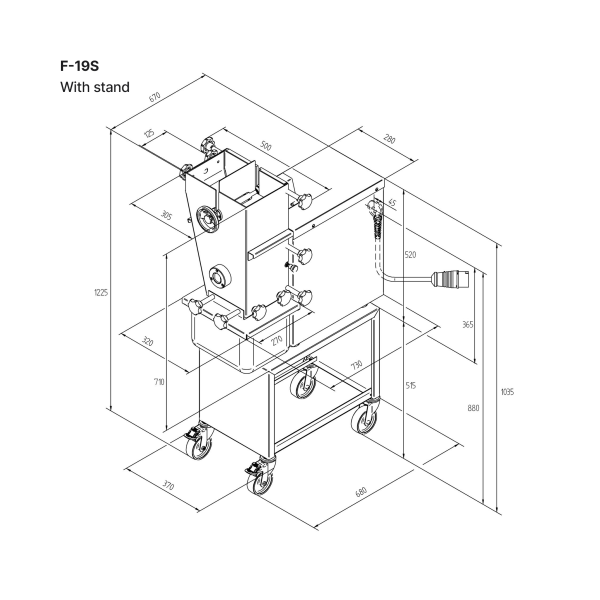 Dimensions for the F-19S meat slicer